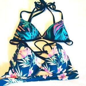 Victoria Secret Pink Floral Bikini Top Bundle With 2 Size Small Multicolored